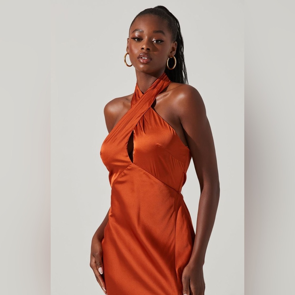 NWT ASTR The Label Orange Marissa Satin Midi Dress - Small S